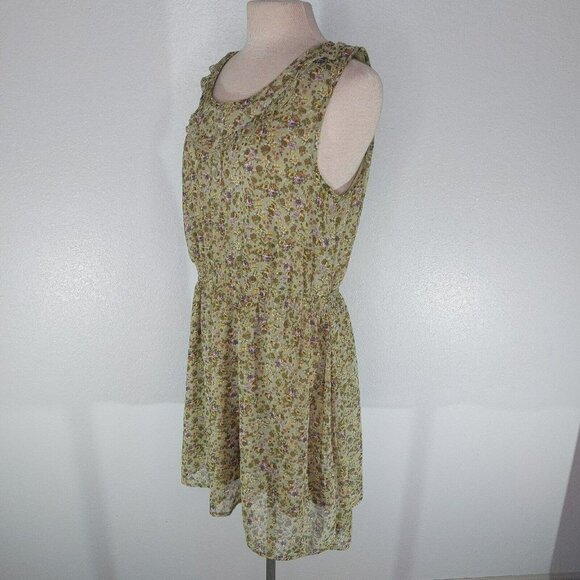 Mossimo Supply Co Womens XL Floral Dress Lined Olive Lavender Yellow Ruffle Top - Picture 2 of 14